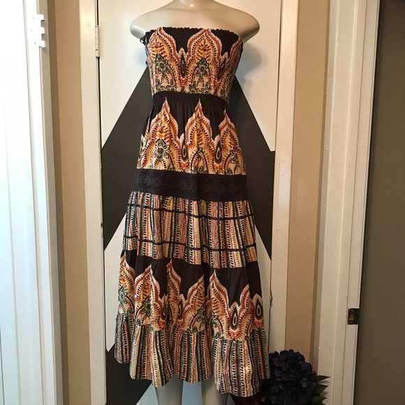 She,s cool brown multi midi 100% cotton dress. - Picture 3 of 8